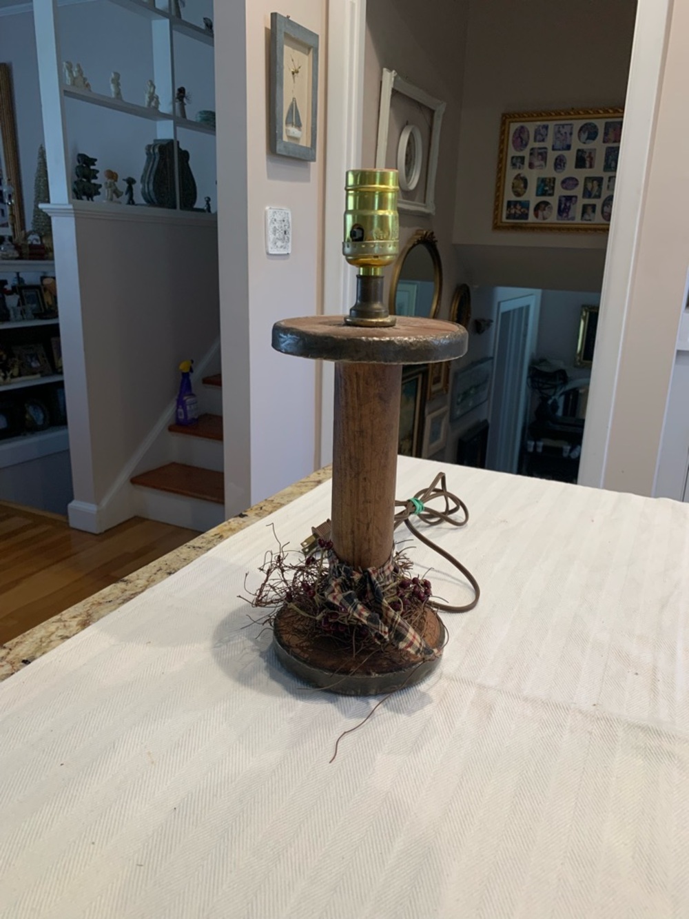 Rustic Wooden Spool Table Lamp